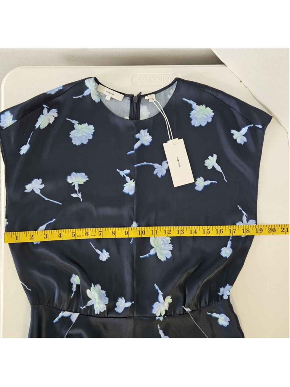 Vince Sea Carnation Cap Sleeve Dress Size 6 *Flaw* Blue Floral Print - Picture 10 of 15